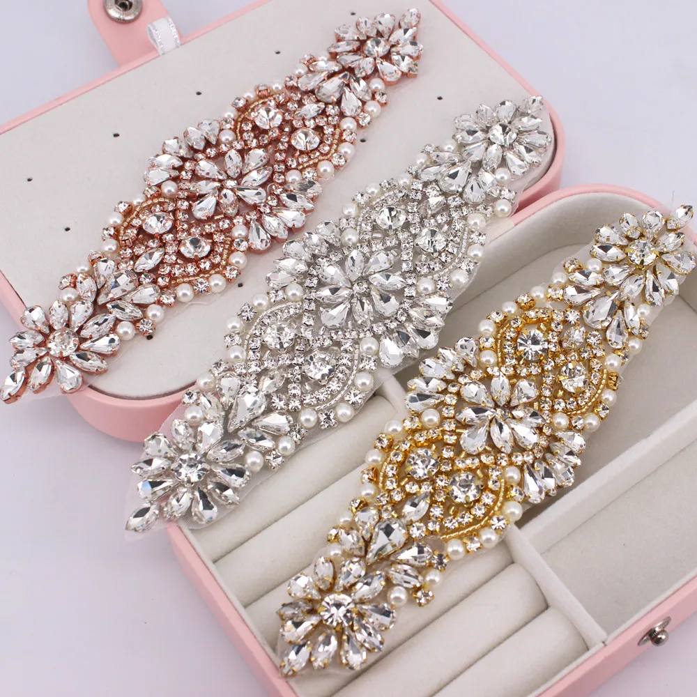 Bridal Waistband Bridal Dress Decoration 1 PCS Gold Rhinestone Appliques For Wedding Belt Shoes Jacket Jewelry DIY Sew On Rhinestone Appliques Bridal Accessories