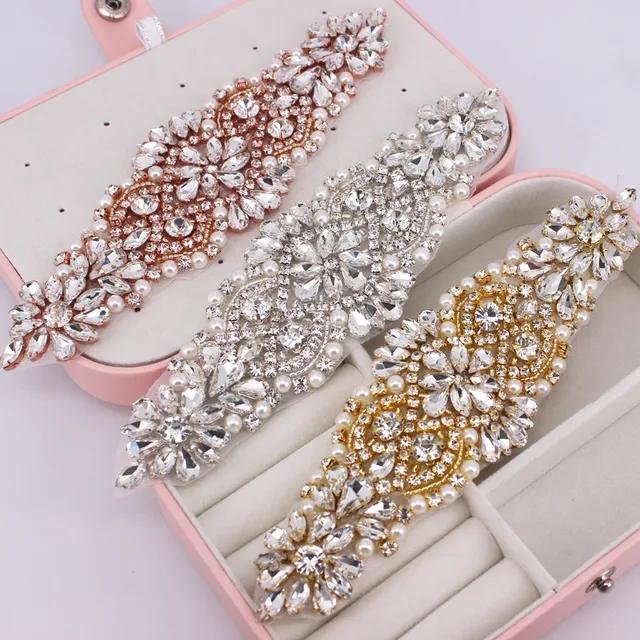 1 PCS Gold Rhinestone Appliques For Wedding Belt Shoes Jacket Jewelry DIY Sew On Rhinestone Appliques Bridal Accessories 1