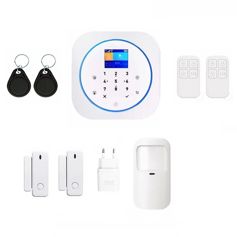 ЖК-сенсорная клавиатура Tuya Аварийная сигнализация wifi gsm приложение дистанционное управление RFID карта снятие с охраны 11 языков RFID защита от взлома - Цвет: B Kit-White
