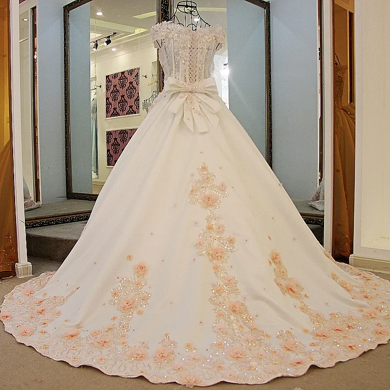 Vestido De Noiva, модное роскошное кружевное свадебное платье принцессы с длинным шлейфом, украшенное бусинами, с открытыми плечами
