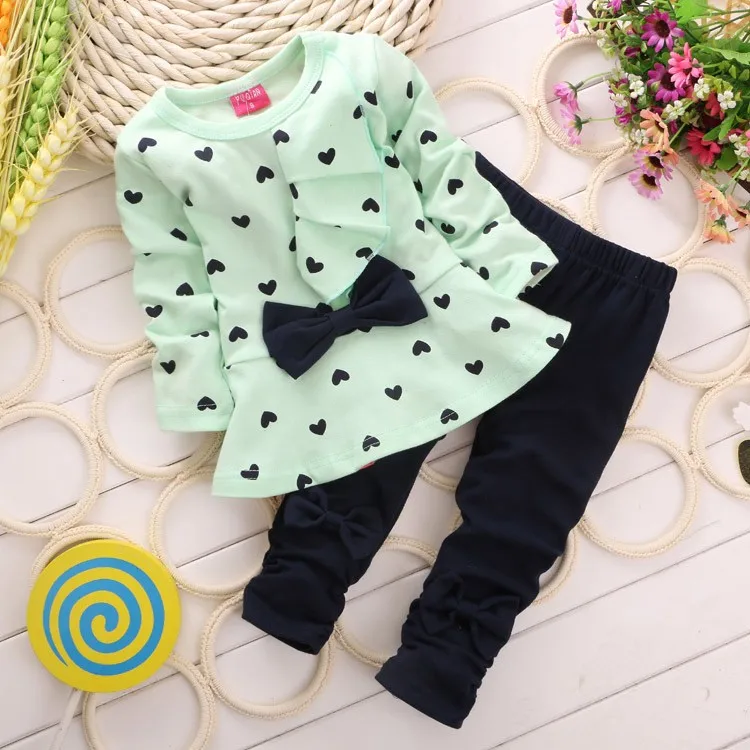 Winter New Fashion Girls Clothing Bow Dress Tops Leggings Kids Round Neck Polka Dot Sport Suits Baby Casual Outfit newborn baby clothing set