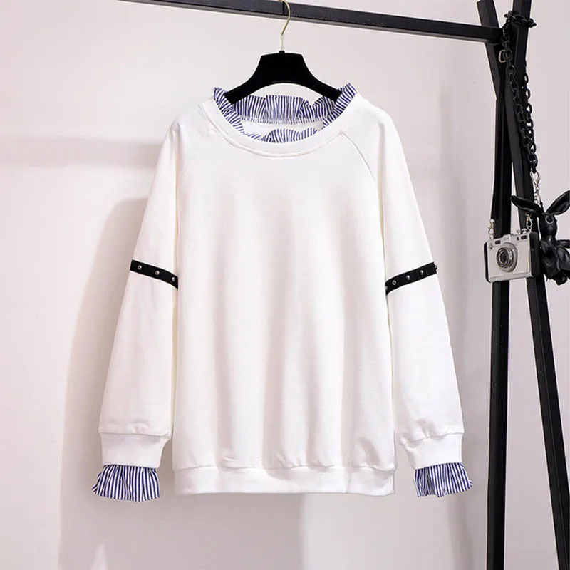 Осенне-зимние свитшоты размера плюс бюст 149 см 4XL 5XL 6XL 7XL 8XL 9XL кофты - Цвет: Fleece white