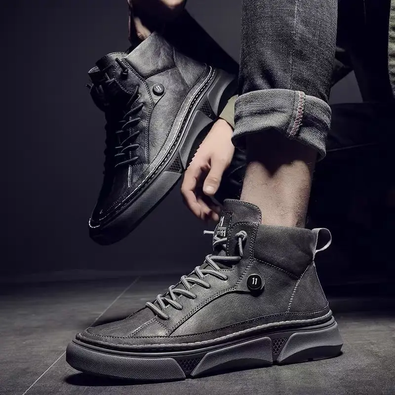 

Men's shoes new mid-cut and cashmere Martin boots Korean style trendy all-match warm shoes