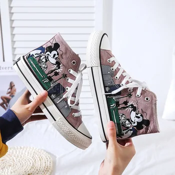 

Disney cartoon Mickey canvas shoes for girls autumn new all-match high-top shoes Mickey Mouse student sneakers