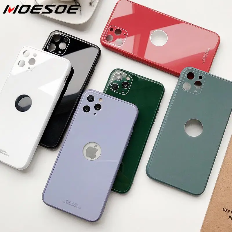 For iPhone 11 Pro Max Camera Protect Case Glass Back Cover Soft Bumper With Show LOGO Cases |