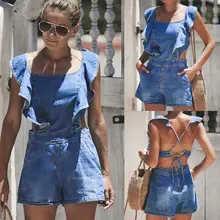 2019 Hot Casual Backless Ruffles Denim Playsuits Jumpsuits For Women 2019 Summer Rompers Womens Jumpsuit Shorts 2019 Hot Casual Backless Ruffles Denim Playsuits Jumpsuits For Women 2019 Summer Rompers Womens Jumpsuit Shorts