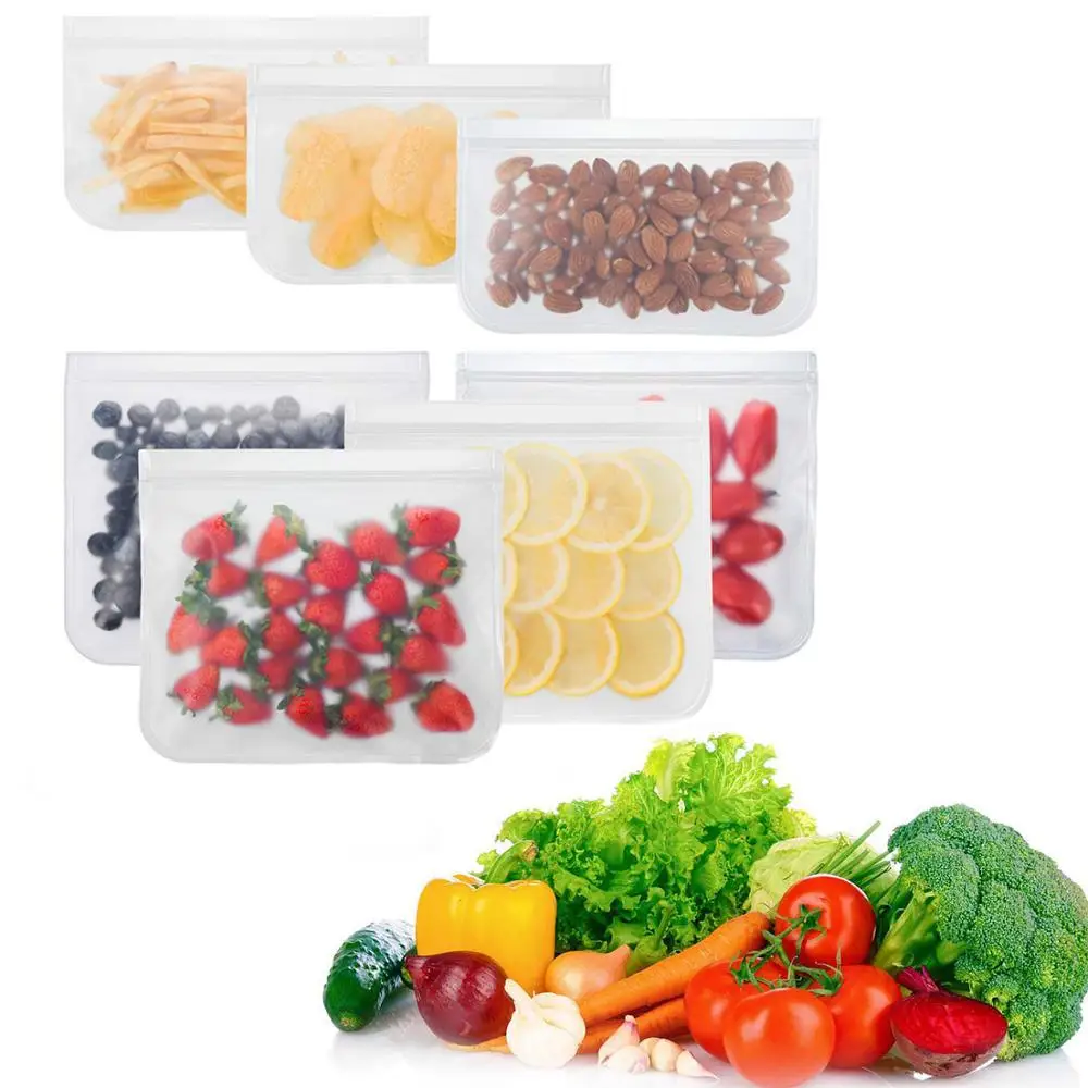 

5pc Portable PEVA Food Storage Bag Reusable Freezer Silicone Zip Lock Leakproof Bag Kitchen Organizer Fruits Snack Seeds Storage