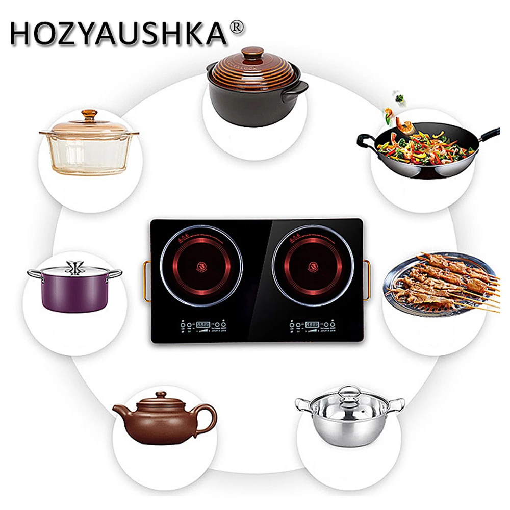 Electric stove boiler High-power rapid heating double-head electric ceramic stove knob control suitable for any high-temperature cookware