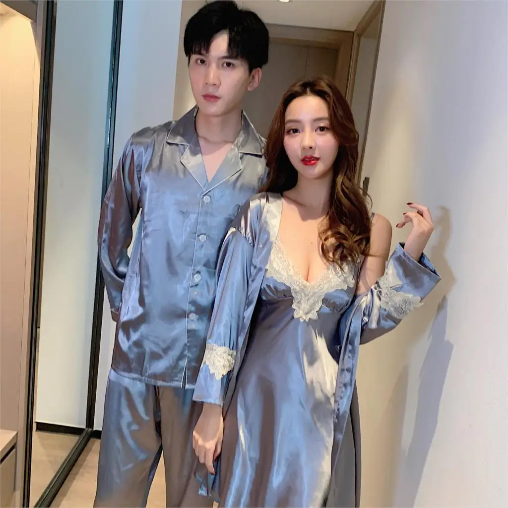 Plus Size Wedding Nightwear Long Sleeve 2pcs Pajamas Sets Soft Sleepwear Long Pant Male Men Pajamas Lovers Couples Home Clothes