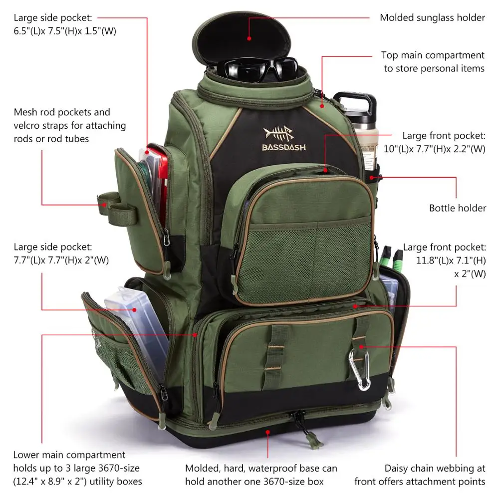 US $129.98 Bassdash Multifunctional Fishing Tackle Backpack 3670 With 4 Trays Tactical Soft Tackle Box