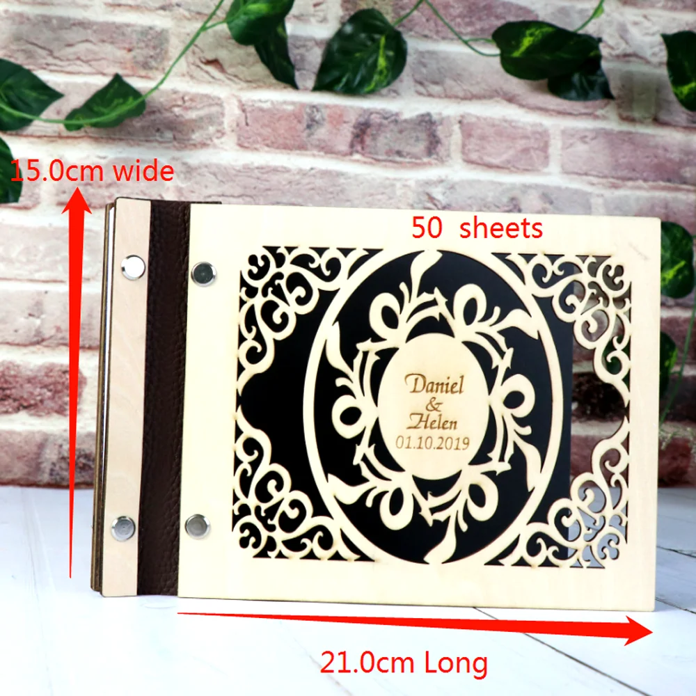 21x 15cm Custom Name and Date Wedding Signature Guest Book Personalized Wood Front Hollow Cover Bride Groom Favors Party Decor