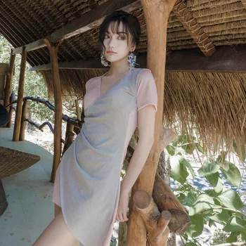 

Swimsuit Woman 2019 Plus Size Swimwear One Piece Swim Suit Women Bikini New Korean Contrast Color Two Female Hot Bathing Solid