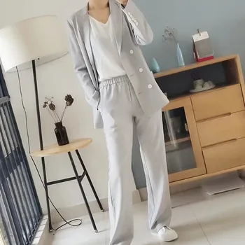 

Elastic Waist Straight Pants Women Solid Color Wide Leg Pants Casual Loose Office Lady Trousers