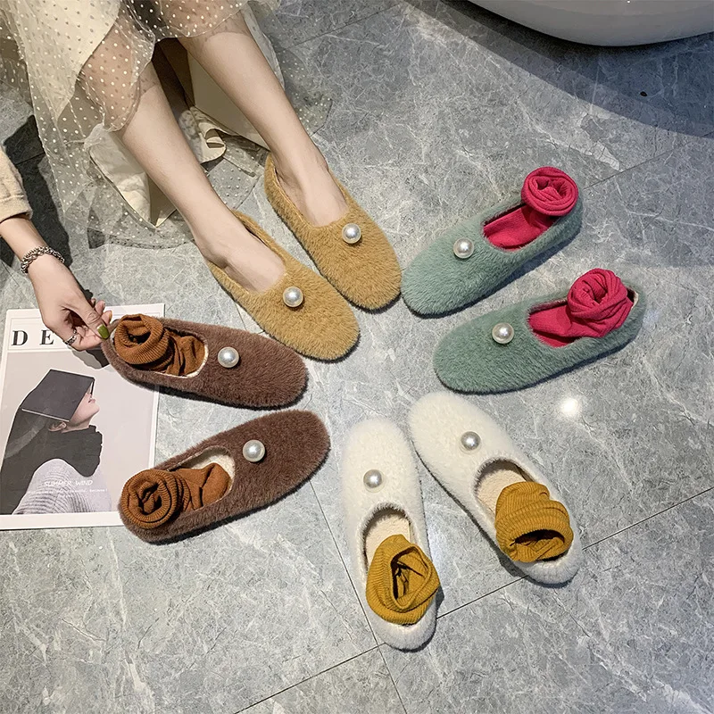 

2019 Autumn And Winter Shoes Women's Plush Moccosins Slip-on Side Scoop Bootie Flat Korean-style Lazy Shoes Network Red Tide-