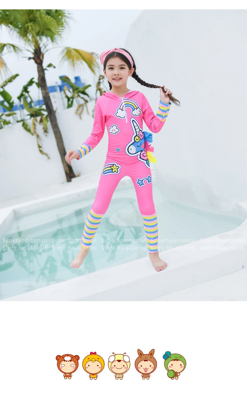 Спортивный костюм с единорогом для маленьких мальчиков и девочек, цельный спортивный костюм для серфинга, детская одежда для купания с рыбками детский пляжный костюм UPF50