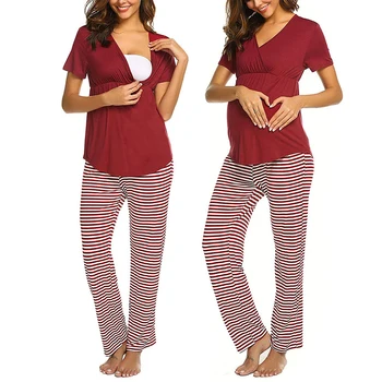 

2pcs/Set Pregnant Nursing Clothes Home Leisure Breastfeeding Casual Pregnant Maternity Clothes Maternity Pant And Nursing Tops