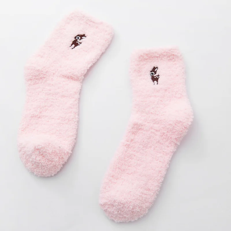 deer-pink Jerrinut женские зимние теплые шерстяные носки милые коралловые бархатные пушистые носки Kawaii повседневные одноцветные домашние носки-тапочки 1 пара - Цвет: deer-pink