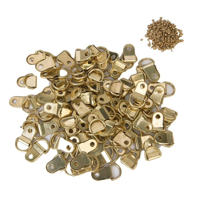 Fashion-100 PCS Longer D-Ring Picture Frame Hangers Single Hole with Screws