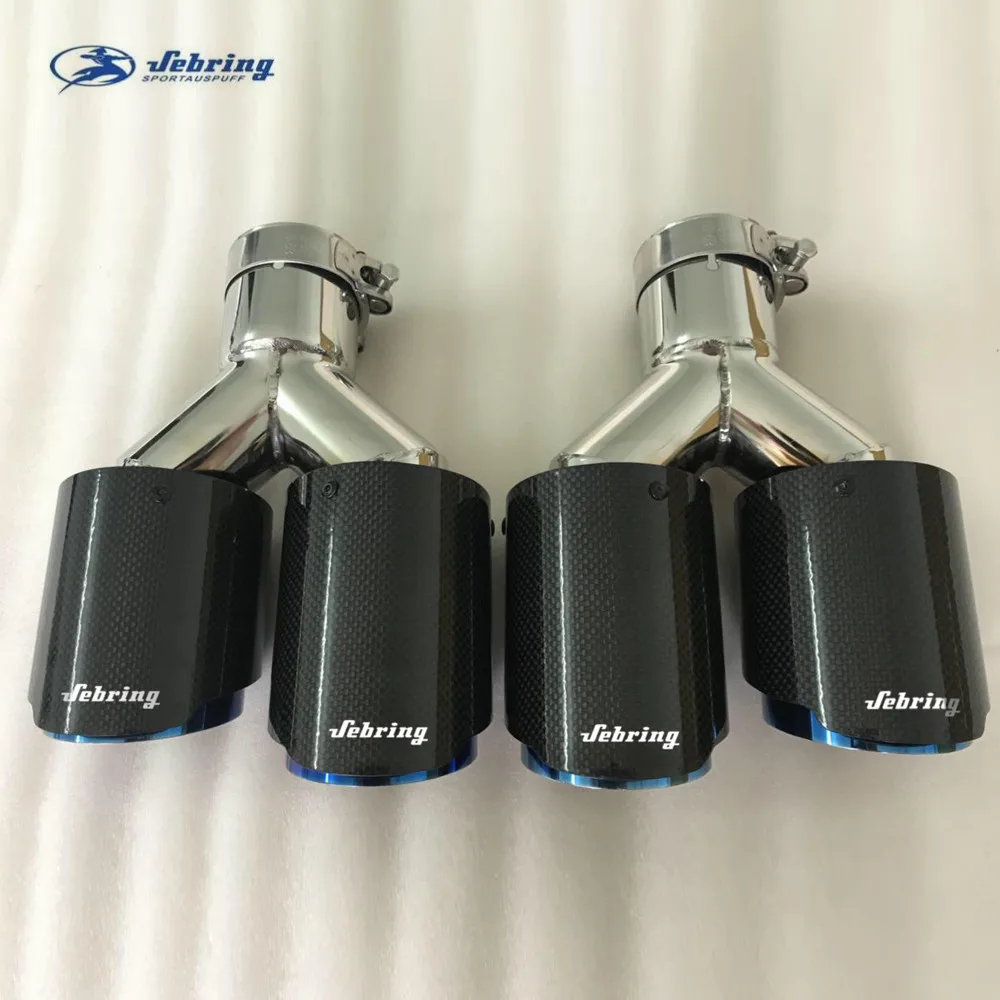 

sebring Left and right Blue bright carbon brazed double outlet muffler modified tail throat car stainless steel exhaust pipe