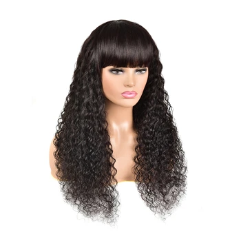 

Peruvian Human Hair Wigs With Bangs 10-28 Inch Full Machine Made Wig Remy Water Wave Human Hair Wig For Black Women