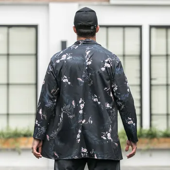 

Plus size men's cloak jacket long section plus fat increase guy long sleeve cardigan plum print