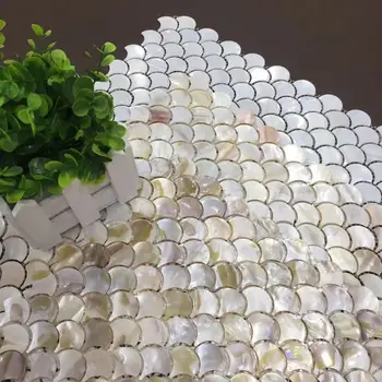 

European fan-shaped natural pearl white shell mosaic secret bathroom porch aisle TV background wall fish scale