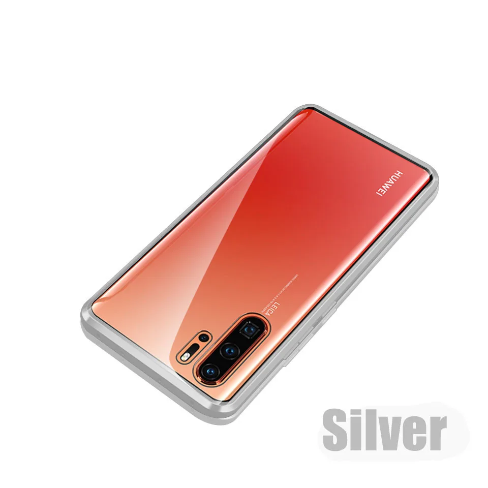 Чехол для huawei mate 20 Pro 10 P20 Lite противоударный чехол на P Smart P30 Lite закаленное стекло Магнитная Адсорбция Задняя Крышка P - Цвет: Серебристый