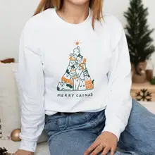 Толстовка с веселым котом, цветной графический принт, милый рождественский джемпер для влюбленных котов, пуловеры, забавная одежда с длинными рукавами из хлопка