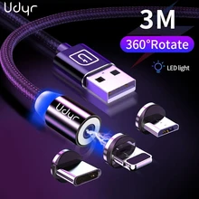 Udyr 3M Магнитный кабель Micro Тип usb C кабель для передачи данных для iPhone XS samsung быстрая Беспроводная зарядка Магнитная Зарядное устройство USB кабели для мобильных телефонов шнур