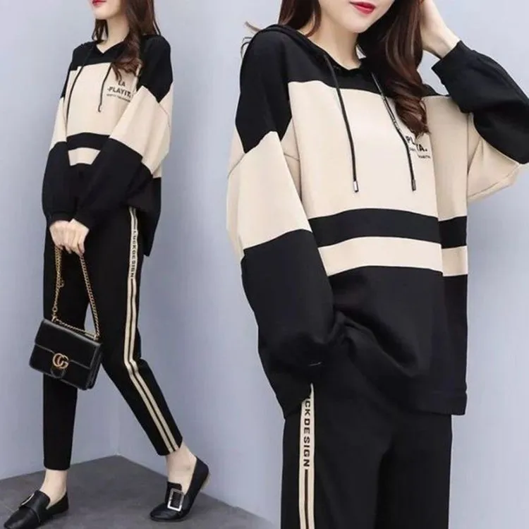 

Fat sister temperament casual suit spring and autumn women's wear age reduction foreign style loose show thin two piece set