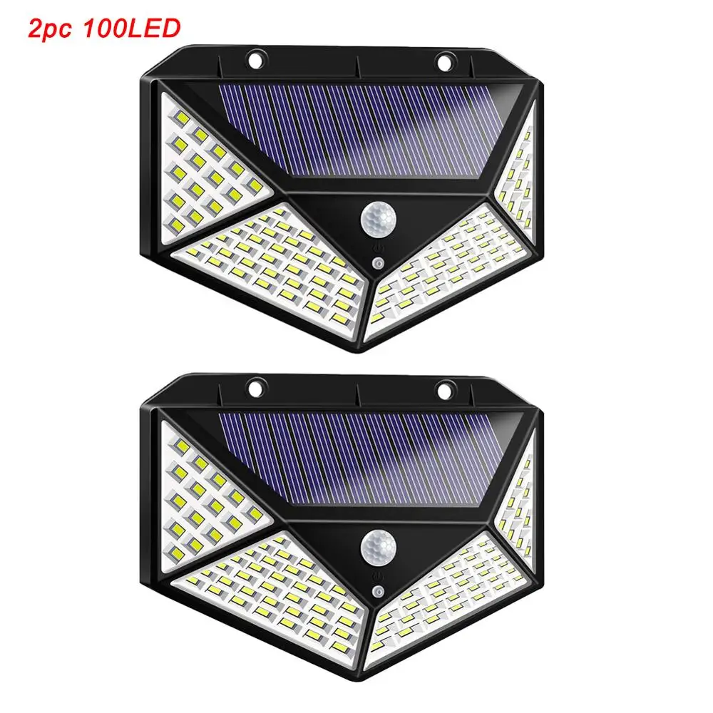 2pcs 100LED 100 светодиодный светильник на солнечной батарее с датчиком движения, водонепроницаемый светодиодный светильник на солнечной батарее для наружного сада, уличный светильник, Прямая поставка - Испускаемый цвет: 2pcs 100LED
