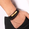 Bracelet multicouche en cuir et acier inoxydable pour hommes, tissé à la main, noir, taille bricolage, Logo sculpté pour cadeau d'anniversaire Surprise ► Photo 3/6