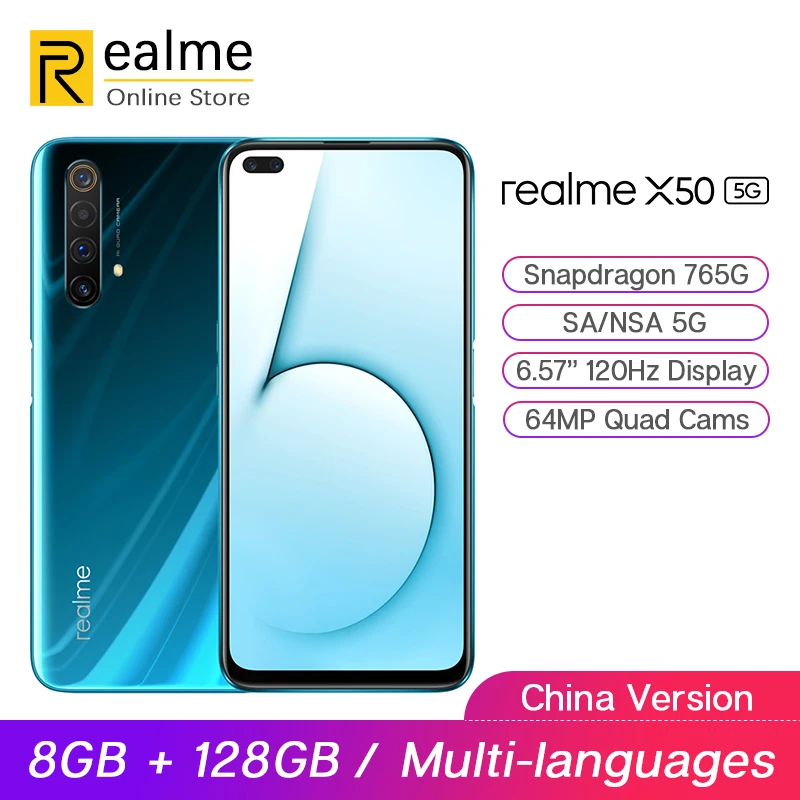 Realme X50 5G мобильный телефон Snapdragon 765G 8 Гб 128 ГБ 6,4 дюйма 120 Гц дисплей 64 мп Quad Cam OPPO VOOC 30 Вт Быстрая зарядка NFC Realme X50 5G мобильный телефон Snapdragon 765G 8 Гб 128 ГБ 6,4 дюйма 120 Гц дисплей 64 мп Quad Cam OPPO VOOC 30 Вт Быстрая зарядка NFC