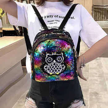 

Cute Women Backpack Wild Sequins Schoolbags Fashion Multi-Color Student Bag Female Small Backpacks Soft Handdle Bags For Teenage