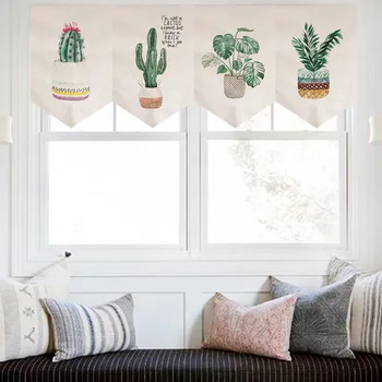 

Nordic Green Plant Short Curtain Japanese Door Curtain Triangular Curtain Window Half Curtain Kitchen Bedroom Decorative Curtain