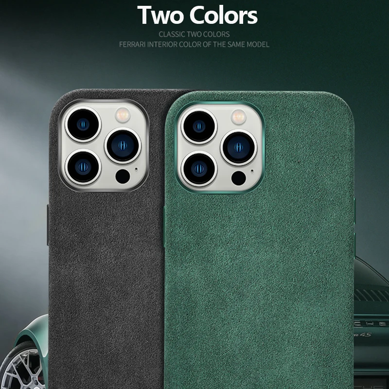 Italian Alcantara Case for iPhone 15 Pro Max Business Leather Phone Back Cover for iPhone 16 Pro Max Magnets For MagSafe Grey 5