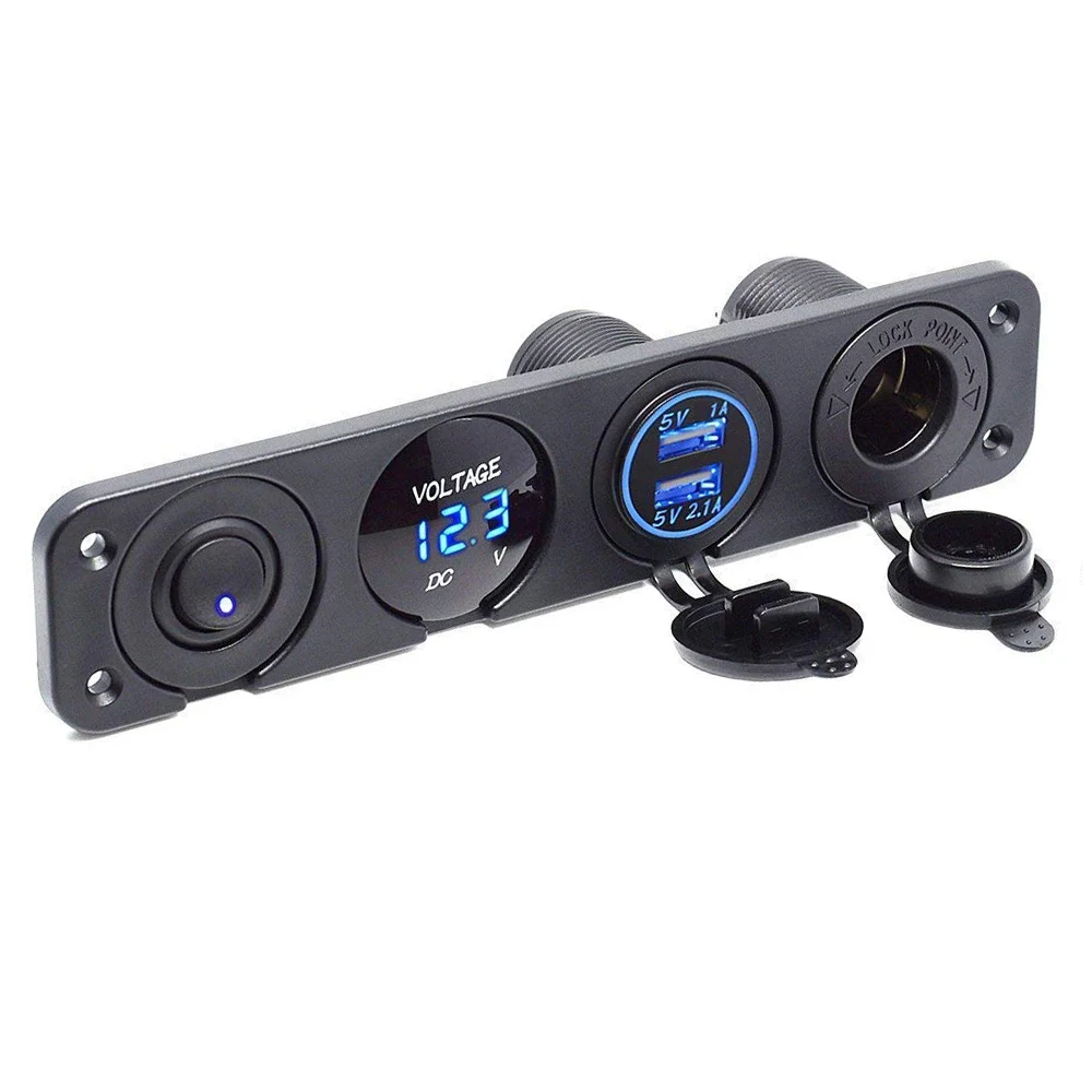 

12 V~24V + Dual USB Socket Charge 2.1 A +LED Digital Voltmeter Switch Panel Suitable for cars, trucks, boats and cruise ships