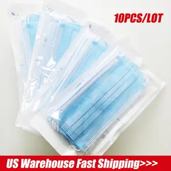 

10PCS 3 Layers Disposable Mask Non-woven Face Mask Personal Outdoor Protect Dustproof Healthy Care Masks In Stcok