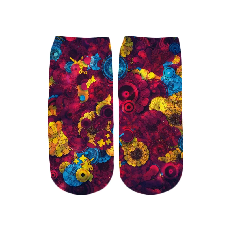 Новые красочные psychedelic 3D Печатные Галстук Краситель/краски splter хлопковые короткие носки для женщин женские harajuku корейские носки - Цвет: color as the picture