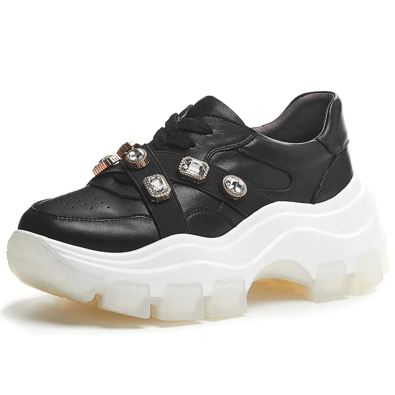 

2020 Spring Quality Genuine Leather Women Flats Cross Tied Rhinestone Casual Sports Shoes Woman Fashion Women Sneakers