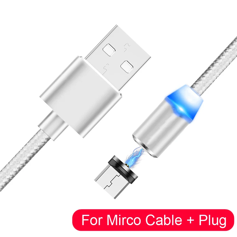 1 м 2 м Магнитный кабель Micro Usb type C Быстрая зарядка Microusb type-C Магнитный зарядный провод USB C для iPhone 11 X Xr Xs 7 usb кабель - Color: Silver Micro Cable