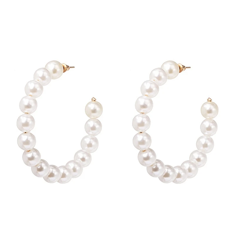 

New Trendy Big Geometric Pearl Hoop Earrings For Women Exaggerates Oversize Pearl Circle Earrings Fashion Nightclub Jewelry