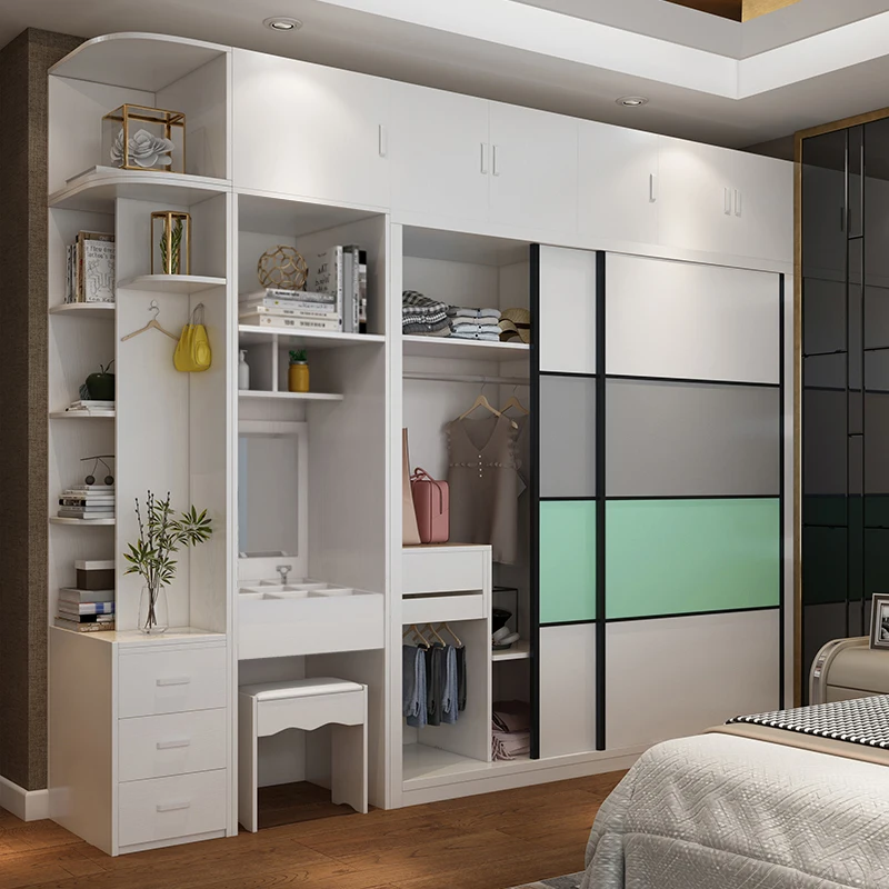 Nordic solid wood wardrobe modern minimalist sliding door overall door shift custom economy bedroom home sliding door cabinet