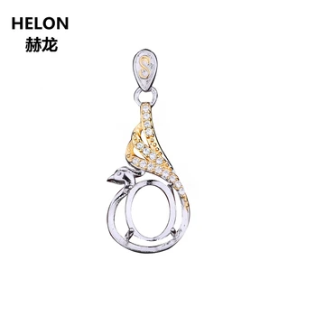 

925 Sterling Silver Women Pendant Cubic Zirconia 7x9mm Oval Cabochon Semi Mount Pendant fit Amber Turquoise Lapis Lazuli Setting