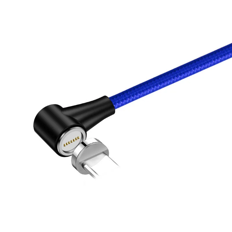 Синий 90 градусов 3A светодиодный магнитный Micro usb type-C кабель для быстрой зарядки для iPhone SAMSUNG XIAOMI HUAWEI LG Quick Charge 3,0 провод - Цвет: Синий