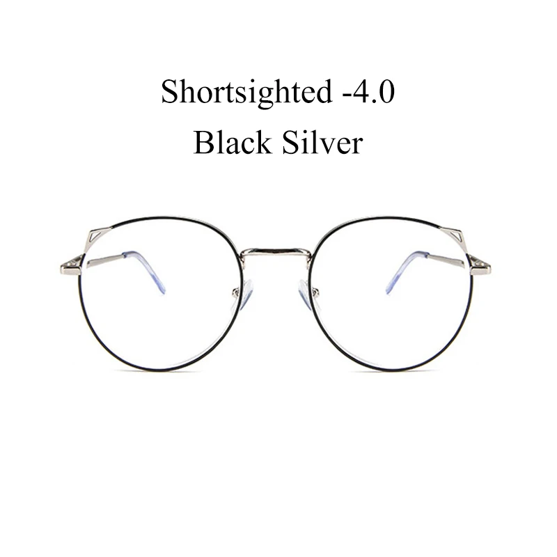 IBOODE кошачьи уши близорукость очки для женщин и мужчин круглые готовые близорукие очки женские мужские металлические очки для близоруких очков - Цвет оправы: B Silver Myopia 4.0