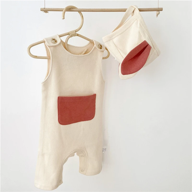 EnkeliBB/Высококачественный комбинезон в Корейском стиле для маленьких мальчиков; сезон весна-лето; Милый хлопковый комбинезон без рукавов с карманом для маленьких мальчиков
