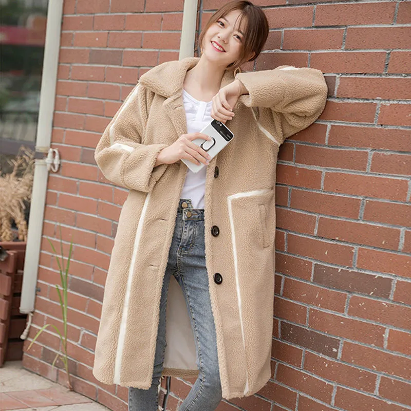 women's new autumn and winter long section thick solid color long-sleeved warm outside suit fashion wild loose