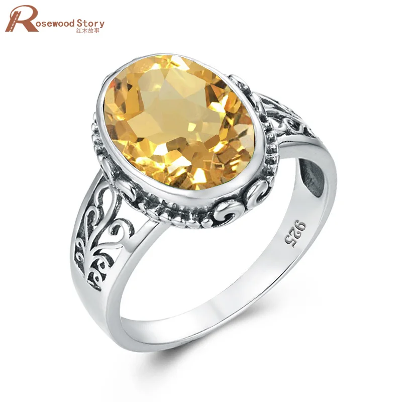 RYLOS Bagues pour homme en or jaune 14 carats – Bague diamant et citrine 8 x 6