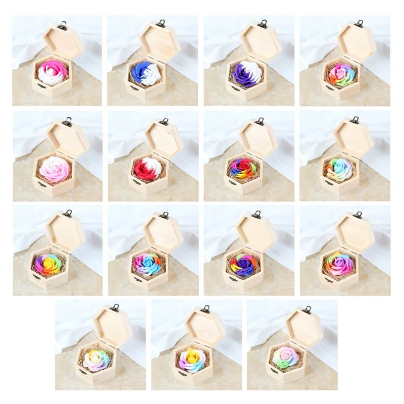 Wholesale 15 Style Colorful Preserved Roses with Wood Gift Box Roses Artificial Flowers New Year Gifts for Girls Dropshipping